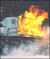 Tank struck by Molotov Cocktail